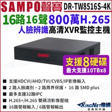 【KingNet】SAMPO聲寶 DR-TW8516S-4K 16路 4K XVR 8硬碟 主機