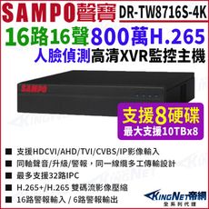 【KingNet】SAMPO聲寶 DR-TW8716S-4K I3 16路 4K 8硬碟 監控主機