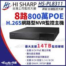 昇銳 HS-PL8311 H.265 800萬 8路主機 POE NVR 8聲 網路型錄影主機