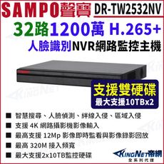 SAMPO聲寶 DR-TW2532NV 32路 1200萬 4K NVR 雙硬碟 網路NVR監控主機