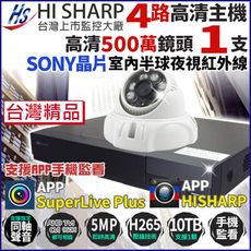 昇銳 500萬 H.265 4路主機 DVR + 1支 室內半球攝影機 台灣製 監視器套餐 帝網