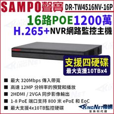 SAMPO聲寶 DR-TW4516NV-16P 16路 1200萬 POE 4K NVR 4硬碟主機