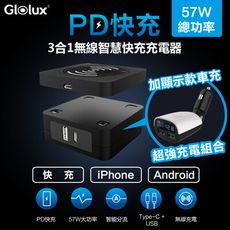 ~超強充電組合~Glolux 三合一無線智慧快充充電器+QC3.0顯示車充