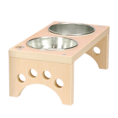 【MOMOCAT】雙口小型犬貓餐桌白橡色附鐵碗 高11~17cm 可選擇高度