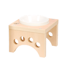 【MOMOCAT】單口小型犬貓餐桌白橡色附瓷碗 高11~17cm 可選擇高度
