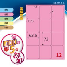 【longder龍德】電腦標籤紙 12格 LD-815-C-B 五色可選 1000張 影印 雷射