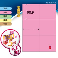 【longder龍德】電腦標籤紙 6格 LD-808-C-B 五色可選 1000張 影印 雷射 三用