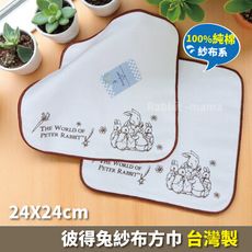 台灣製 彼得兔方巾 紗布+毛巾圈 雙面純棉 小方巾 手帕 正版授權 兔子媽媽