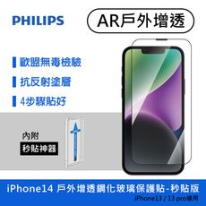 飛利浦PHILIPS iPhone 14 戶外增透鋼化防爆玻璃貼(附秒貼神器) DLK560X