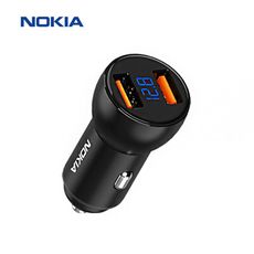 【NOKIA 液晶顯示車充】60W QC快充 雙USB 電壓顯示 可充筆電/相機 車用充電P6105