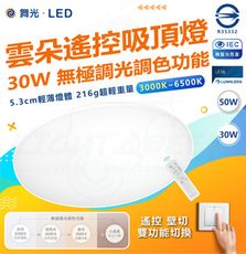 舞光單入 30W LED雲朵遙控吸頂燈 雲朵吸頂燈 LED吸頂燈(無極調光調色 可遙控 可壁切)