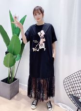 Meimei 韓妞珍珠女孩+小狗狗拼接蕾絲洋裝