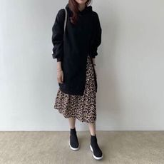 Meimei 拼接豹紋裙帽T洋裝