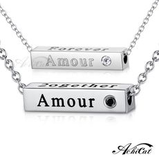 AchiCat 情侶項鍊 珠寶白鋼項鍊 珍藏系列 Amour 長方牌對鍊 單個價格 C5141