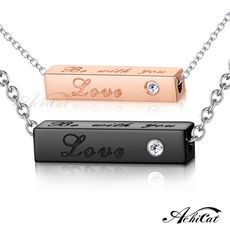 AchiCat 情侶項鍊 珠寶白鋼項鍊 珍藏系列 Love 長方牌對鍊 單個價格 C5142