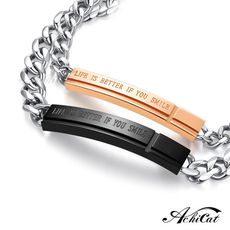 AchiCat 情侶手鍊 珠寶白鋼對手鍊 微笑情人 單個價格 情人節禮物 H20017