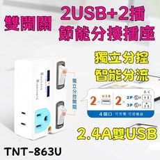 【聖岡科技】雙開關2USB+2插節能分接器2P+3P插座 壁插 延長線