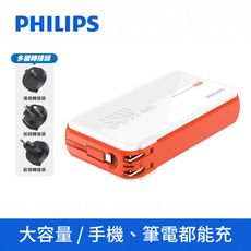 【Philips飛利浦】GaN氮化鎵 65W急速快充多合一行動電源 DLP6350C 附萬國插頭