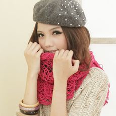 I-shi  韓版毛織鏤空針織圍巾 (桃紅, 藍綠,杏色)