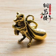 純銅黃銅老鼠招財鼠鑰匙扣創意男女汽車鑰匙扣掛件吊墜可愛小禮物1入 -