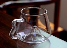 日式耐高溫帶把玻璃杯綠茶杯威士忌酒富士山盃家用水杯