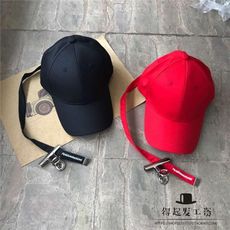 gd權志龍 ins同款紅色帽子個性加超長帶子鴨舌帽彎檐棒球帽潮夏1入 -