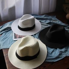 草帽沙灘帽潮帽子女夏天太陽帽鏤空遮陽帽可折疊涼帽海邊大檐帽1入 -