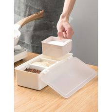 居家家調味盒四格一體廚房組合調味料罐套裝家用塑料鹽罐辣椒罐子 -