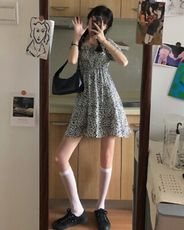 複古圓領短袖連衣裙