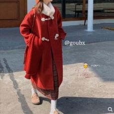 寬鬆牛角扣呢子大衣