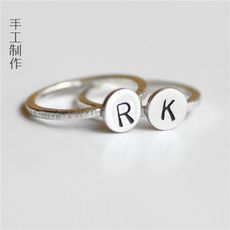 手工 刻字母數字 花戒指 簡約?純銀 指環尾戒關節組合戒1入 -