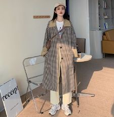 中長款格子百搭風衣外套