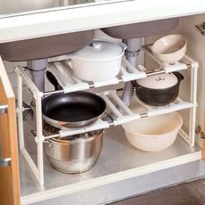 居家家可伸縮水槽下置物架廚房用品家用大全鍋架子櫥柜多層收納架 -