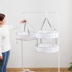 居家家可折疊晾衣籃平鋪晾曬網曬衣網雙層晾衣服的網兜毛衣曬衣籃 -