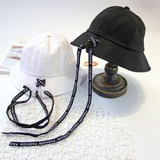 漁夫帽子女夏天原宿字母長飄帶遮陽帽韓國軟妹百搭情侶潮男盆帽1入 -