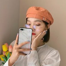 橘色貝雷帽女春秋薄款韓版潮ins日系甜美可愛帽子百搭時尚畫家帽 -
