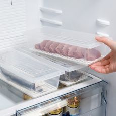 保鮮盒小號密封魚盒冰箱塑料食物收納盒帶瀝水盤長方形透明冷凍盒 -