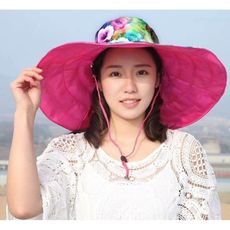 花布帽潮大檐戶外太陽夏季防曬帽女雙面遮陽帽可折疊防紫外線帽子1入 -