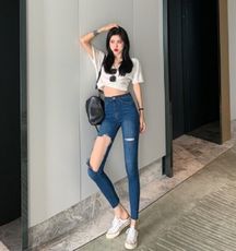 高腰緊身牛仔小腳鉛筆褲