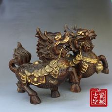 新品 開光風水銅器黃銅鎏金 雌雄銅貔貅 招財納福鎮宅銅器擺件 -