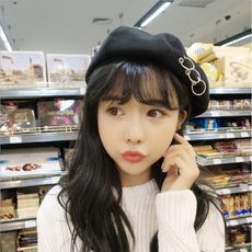帽子女冬天韓國秋冬季可愛百搭毛呢鐵環貝雷帽韓版英倫蓓蕾畫家帽1入 -