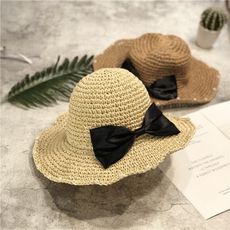 夏天沙灘帽海邊度假草帽出游太陽帽大沿帽子女夏可折疊防曬遮陽帽1入 -