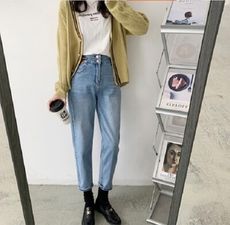 寬鬆高腰顯瘦老爹牛仔褲