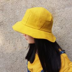 帽子女春夏季日系荷葉邊黃色漁夫帽遮陽帽韓版百搭休閑大帽檐盆帽1入 -