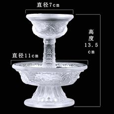 水晶琉璃八吉祥護法杯供杯西藏佛教用具法器品白色供杯高13.5cm -