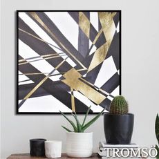 TROMSO時尚風華抽象有框畫大幅-摩登輝煌W971-60x60cm/黑金線條藝術