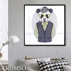 TROMSO北歐時代 風尚有框畫-紳士貓熊-WA006(50x50cm)/清新插畫兒童房