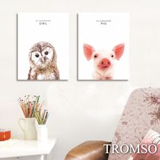 TROMSO時尚無框畫-小豬貓頭鷹W263-30x40cm/兩幅一組可寫實動物客廳臥室掛畫