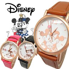 Disney迪士尼 米奇米妮 氣質玫瑰金皮帶手錶(3款任選/正版授權)