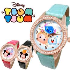 【Disney迪士尼】tsum tsum日系  玫瑰金水鑽手錶